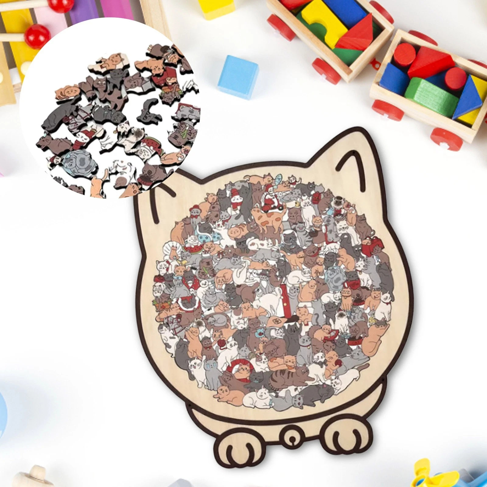 135-Piece Morandi-Colored Cat Shaped Wooden Jigsaw Puzzle - Image 6