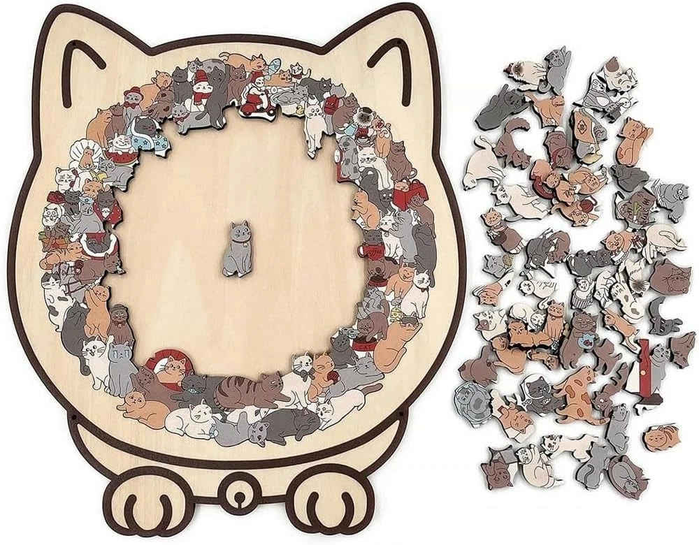 135-Piece Morandi-Colored Cat Shaped Wooden Jigsaw Puzzle - Image 4
