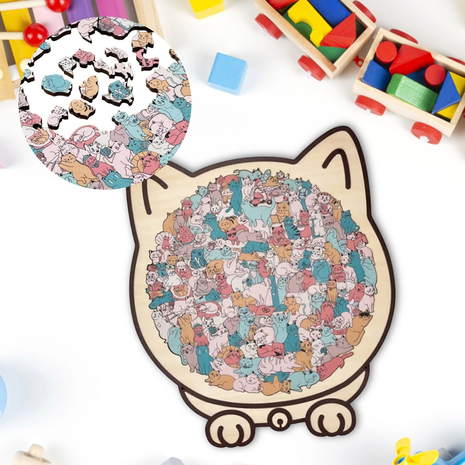 135-Piece Morandi-Colored Cat Shaped Wooden Jigsaw Puzzle - Image 11