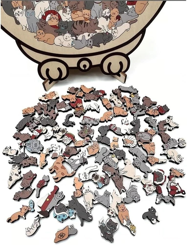 135-Piece Morandi-Colored Cat Shaped Wooden Jigsaw Puzzle - Image 13
