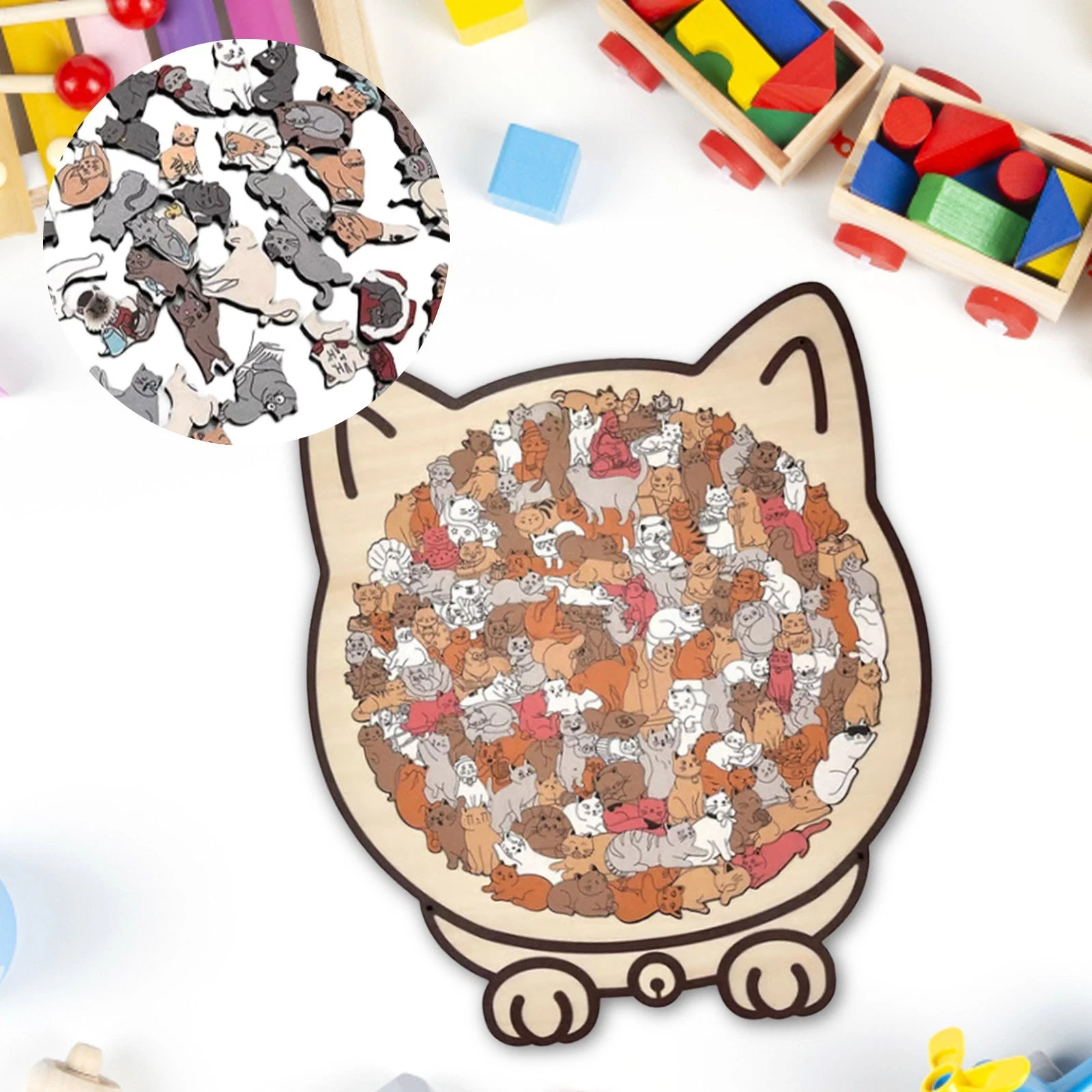 135-Piece Morandi-Colored Cat Shaped Wooden Jigsaw Puzzle - Image 17