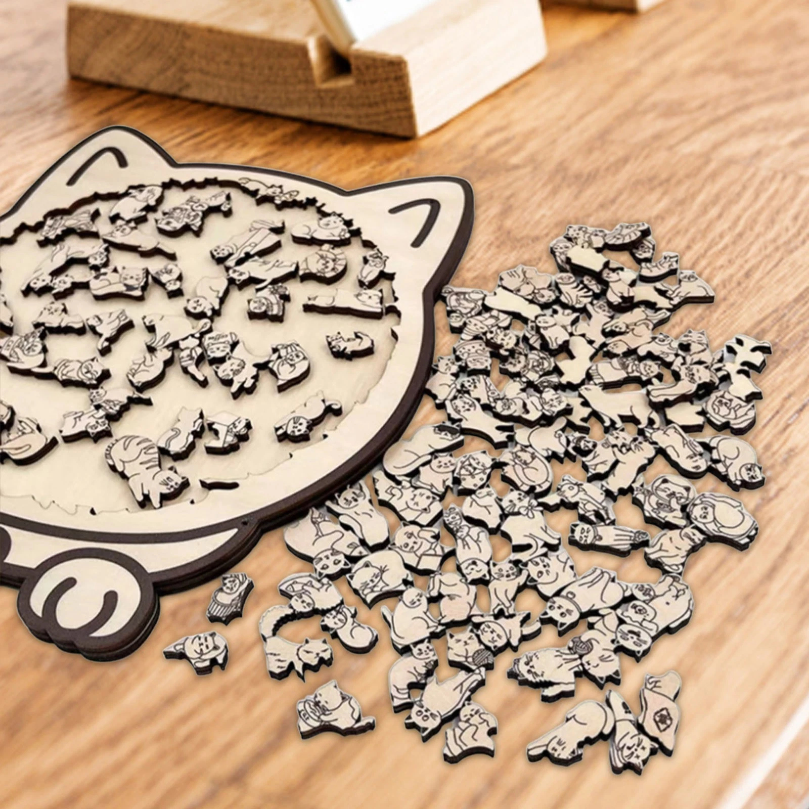 135-Piece Morandi-Colored Cat Shaped Wooden Jigsaw Puzzle - Image 18